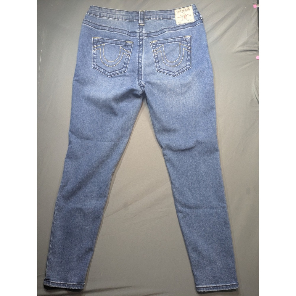 True Religion Jennie Curvy Mid Rise Super Skinny Jeans Blue Big T Size 32